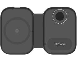 DrPhone PowerMag2 3-in-1 Magnetische Draadloze Oplader – 15W Snellader voor iPhone 12/13/14/15/16, Apple Watch, AirPods & Galaxy Buds – Opvouwbaar & Compact – Zwart