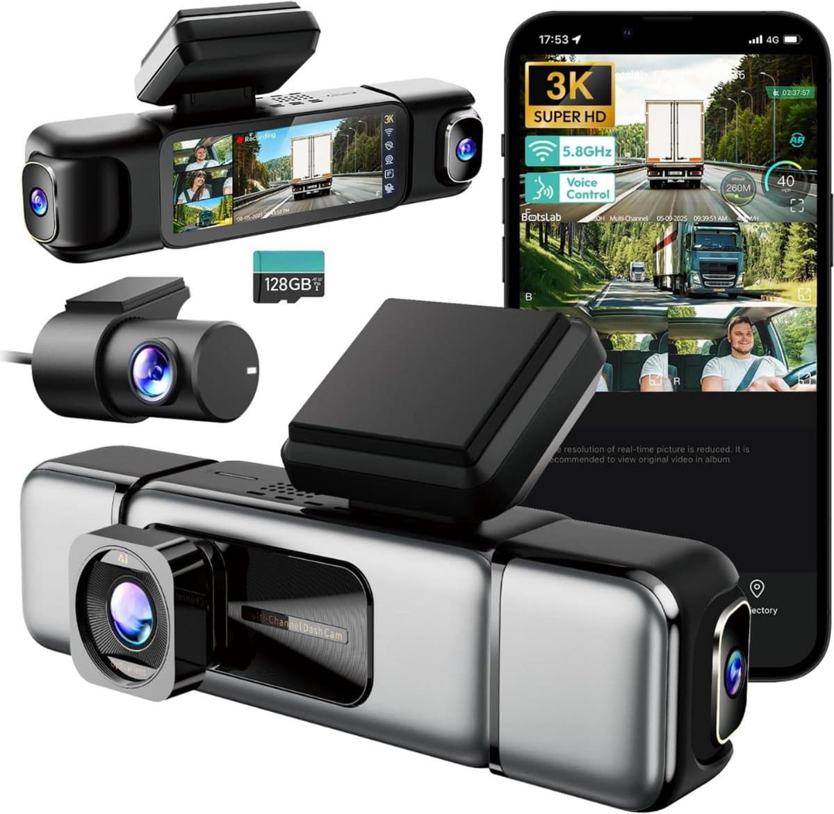 Dashcam voor auto voor en achter – Dual dashcam – Voor- en achtercamera – Autocamera – Full HD dashcam – Dashcam met nachtzicht – Dashcam met bewegingssensor – Groothoeklens – Parkeermodus – Loop recording – Dashcam met SD-kaart — afbeelding 1