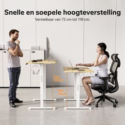 SENSE7 NOJO LIGHT - Zit Sta Bureau - 120 cm x 60 cm - Elektrisch bureau - Verstelbare bureau - Elektrische Hoogteverstelling, Hoogte 72-118 cm, Intelligent Bedieningspaneel, Lichtbruin-Wit — thumbnail 2