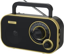 Draagbare Radio - Noodradio - Keukenradio - FM/AM - 2W Speaker - Retro radio - Netstroom & Batterij - Radio op batterijen - Zwart/Goud - Camry CR1910 — thumbnail 1