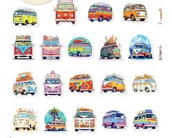CamperStickers - Mini busje stickers - Random minivan stickers - Hippe camper stickers - Sticker - 50stuks - Mix - Cadeau - Laptop stickers - Mini van liefhebbers - Kampeerauto stickers - Camper - CHPN