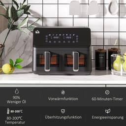 HOMCOM-Heißluftfritteuse-Stahl, Kunststoff-38,5L x 38B x 30,5H cm-Schwarz — thumbnail 4