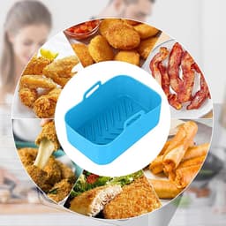 2 stucks Airfryer Siliconen Pan Rechthoekig Herbruikbaar Vervangingsvoering Inzetpan Dubbele Mand Kipmat Geschikt voor Ninja Air Fryer Accessoires-blauw — thumbnail 3