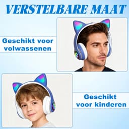 longziming Draadloze Kinder Koptelefoon – Cat Headphones met LED Oortjes – Bluetooth Hoofdtelefoon– Bluetooth 5.0 – Licht Groen – Met Verlichting – Opvouwbare opbergruimte – Blauw en wit — thumbnail 2