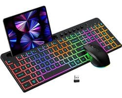 NexZone - Gaming Toetsenbord Met Muis - Draadloos - Voor PC&Laptop - RGB licht - Telefoonhouder - Stil typen - Zwart