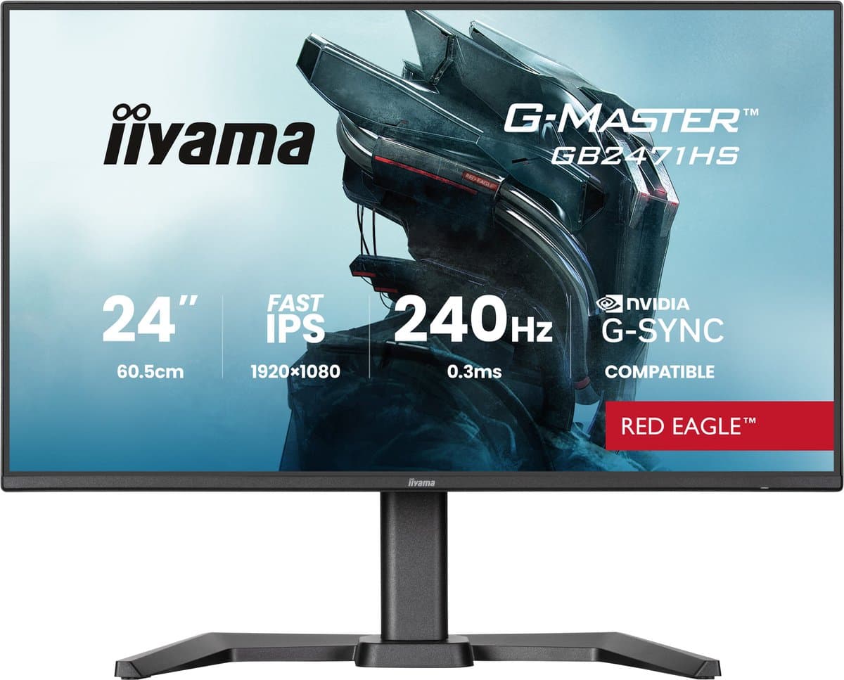 iiyama G-Master GB2471HS-B1 Red Eagle - 24 inch - Full HD - IPS - 240 Hz - Verstelbaar - G-Sync compatible — afbeelding 1
