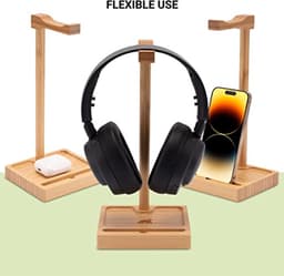 Bamboe Hoofdtelefoonstandaard met Dienblad - Duurzaam en Modern — thumbnail 4