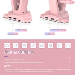 4-in-1 Hoofdtelefoonstandaard met RGB-verlichting en USB-poorten - Gamingaccessoires voor Desktop — thumbnail 4