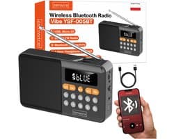 Zenwire Vibe YSF-005BT - FM-radio - Luidspreker - Bluetooth - Draagbaar - SD-kaartlezer - Piekvermogen - 13 W - Werkt op batterijen - Mini-jack - USB - USB-C - Telescopische antenne - LCD-scherm