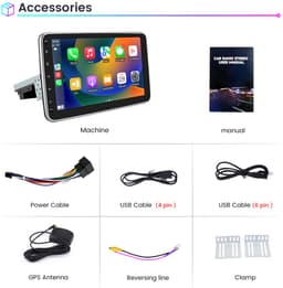 JUNSUN 1DIN autoradio 360° draaibaar scherm - Android 15 - AHD Achteruitrijcamera en DAB-adapter - Draadloos Carplay & Andriod Auto - Bluetooth - GPS-navigatiesystem, 4GB+64GB, 10 inch HD IPS touchscreen, WIFI & USB & FM, DSP, Octa-core processor — thumbnail 4