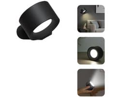 Lamp - Wandlamp binnen - LED wandlamp - Nachtlampje volwassenen - Wandlamp met batterij 1 stuk - Touch control 3 helderheidsniveaus - 360° draaibaar - Voor woonkamer-Slaapkamer-Trap - Zwart