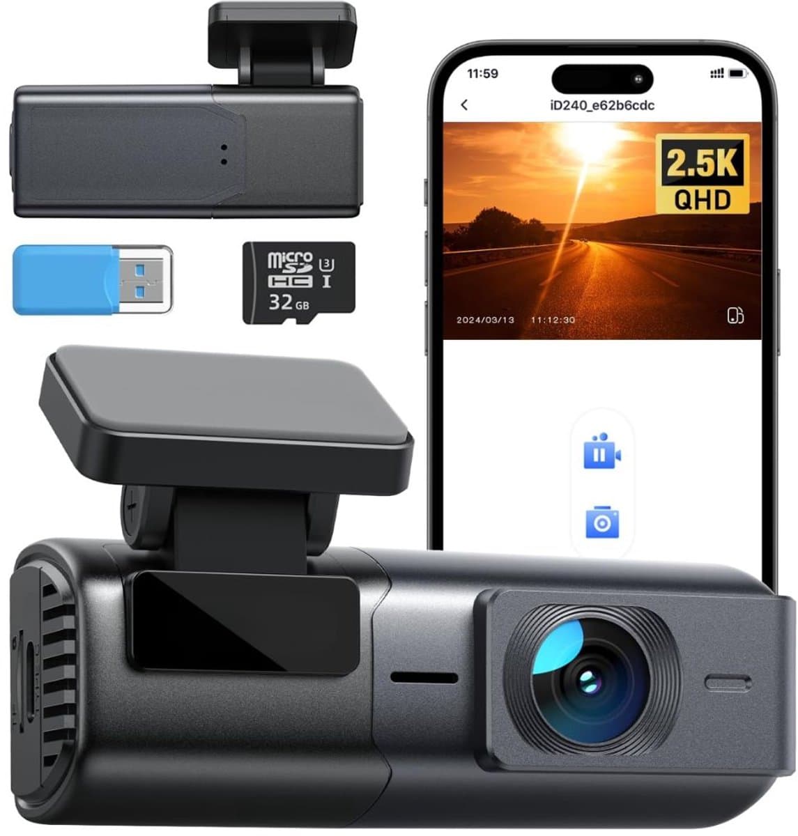 SNJY® Dashcam voor Auto - Auto Camera - Dashcam Voor - 170 Graden Gezichtsveld - Zwart — afbeelding 1