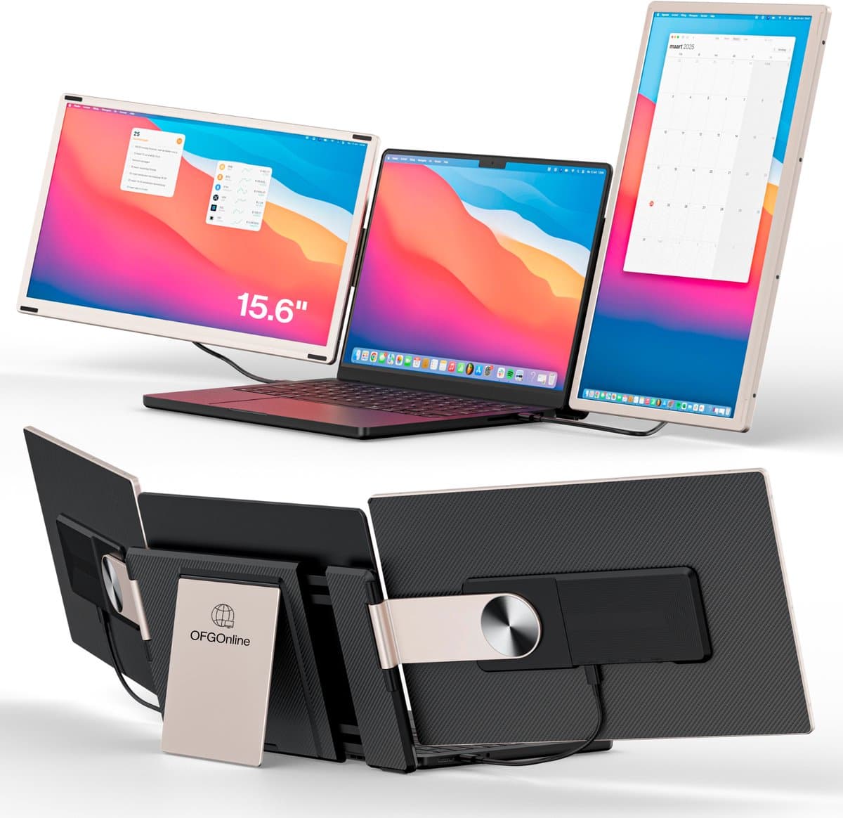 Alpha Pro 15.6" Inch Portable Monitor met Gratis Draagtas - Lichtgewicht en Extra Dun - Draagbare Monitor voor Laptop - USB-C & HDMI - Extra scherm laptop - Icd Display - Draagbaar laptop beeldscherm uitbreider - Plug & Play — afbeelding 1