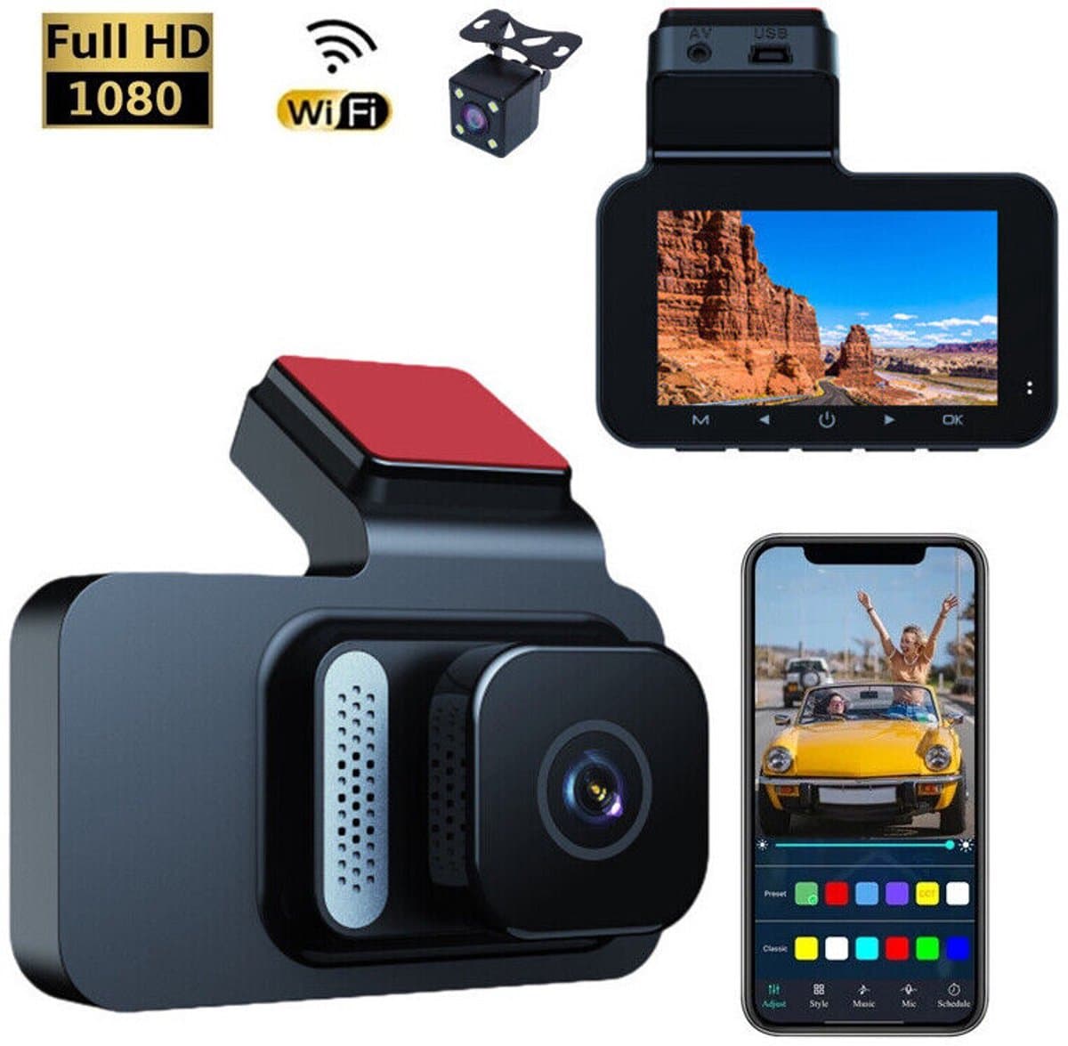 3-inch 1296p + HD dual-lens IPS-scherm + WiFi-auto-DVR — afbeelding 1