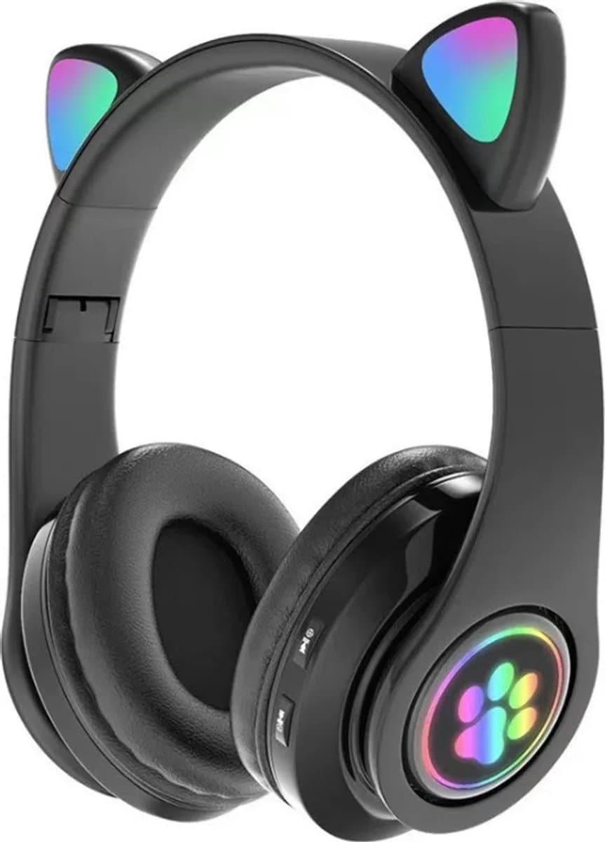 Draadloze Bluetooth-hoofdtelefoon met oplichtende kattenoren, stereomuziek, microfoon, verstelbare hoofdband, geschikt voor desktop, laptop, tablet en smartphone. Kleur: zwart. — afbeelding 1