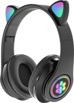 Draadloze Bluetooth-hoofdtelefoon met oplichtende kattenoren, stereomuziek, microfoon, verstelbare hoofdband, geschikt voor desktop, laptop, tablet en smartphone. Kleur: zwart. — thumbnail 1