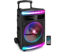 Pyle Bluetooth Luidspreker - Draagbare Speaker met Wielen - 600W -Oplaadbare Batterij - Partyverlichting - MP3, USB, SD-Kaartlezer