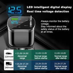 Intrekbare autolader - 4-in-1 supersnelle telefoonlader voor in de auto, accessoires voor het opladen van mobiele telefoons met twee type C-kabels en 2 USB-poorten, universeel voor SUV, sedan en vrachtwagen — thumbnail 2