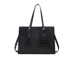 Laptoptas voor dames, waterdicht leren laptoptas, schoudertas voor laptop, 15,6 inch, zakelijke handtas, zwart