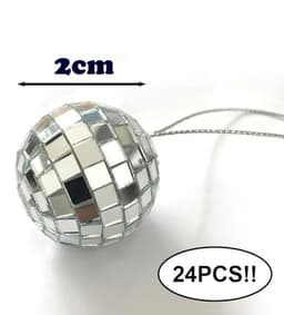 Discobal ø 2cm - 24 Stuks - Discobol - Spiegelbol - Met Touwtje - Klein Kerstballen - Disco Bal Bol - Kinderkamer - Feestje Discolamp Decoratie - Space Planeet Festival - Geschikt Voor Dj, Club, Kerstmis, Valentijnsdag En Andere Gelegenheden - Zilver — thumbnail 2