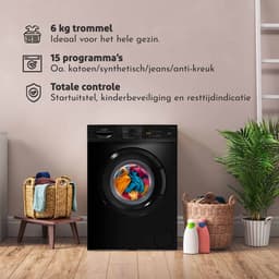 Salora WASH6B - Wasmachine - 6 kg - 1000 RPM - Washing Machine - Zwart — thumbnail 3
