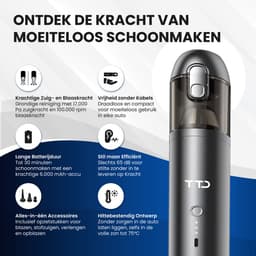 TTD® Premium Auto Stofzuiger Draadloos en Oplaadbaar - 17.000 Pa - Kruimeldief Snoerloos - Handstofzuiger - Blazen & Zuigen - Hittebestending - Compact design - Met HEPA-filter — thumbnail 2