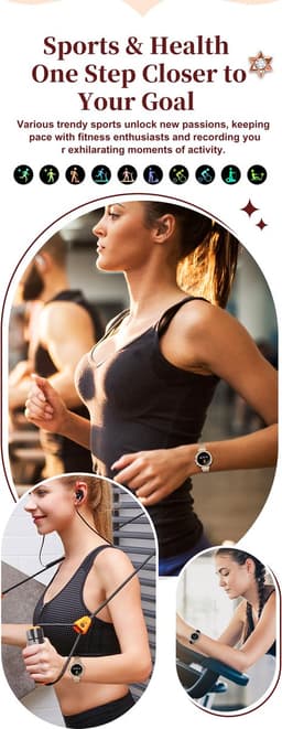 Knobbout Luxe Dames Smartwatch 1.27” met Kristallen – Bluetooth Bellen – HD Touchscreen – Hartslag, Bloeddruk & SpO₂ Monitoring – Vrouwelijke Gezondheidsfuncties – AI spraakassistent– IP68 Waterdicht – Tweekleurige stalen band — thumbnail 2