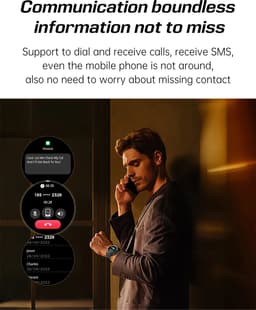 Knobbout 1.43” AMOLED Smartwatch – 466×466 HD Scherm – 5ATM Waterdicht (tot 50m) – LED Zaklamp + UV-Licht + SOS Noodflits – Bluetooth Bellen – 525mAh Lange Batterijduur – Outdoor & Sporthorloge voor Android/iOS-Zwart — thumbnail 2