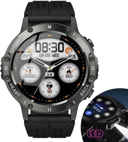 Knobbout 1.46”(3.7cm) Sportieve Smartwatch met LED Zaklamp – Bluetooth Bellen – HD Touchscreen (360×360) – 100+ Sportmodi – Hartslag, Bloeddruk & SpO₂ – IP68 Waterdicht – Muziekbediening – Android & iOS - Zwart — thumbnail 1