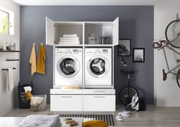 Wasmachine kast - Wasmachinekast met verhoger - Duo wasmachine meubel - Wasmachine en droger ombouw meubel - Wit — thumbnail 3