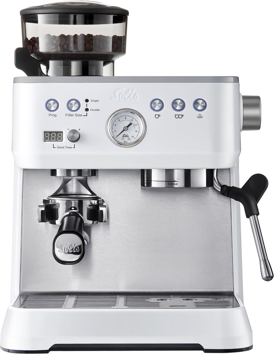 Solis Grind & Infuse Perfetta Pistonmachine - Espressomachine met Maler - RVS Koffiemachine met Ingebouwde Bonenmaler - Wit — afbeelding 1