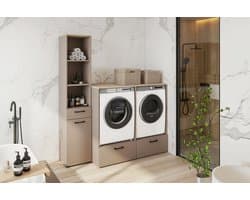 ROSA - Wasmachine droger ombouw en kast met wasmand- 132 cm - Beige