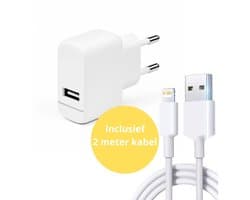 Grand Media Universal USB Power Adapter + oplaadkabel - 2 meter lightning - iPad/iPhone oplader - USB-A adapter - USB stekker - USB lader - Blokje - Universeel - iPad - iPhone - Wit
