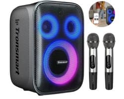 Eszenzics™ Karaoke Partybox - 3-weg Speaker - 120 W - 2 draadloze microfoons - Verlichting kleur en Equalizer via App - Mic en Gitaar input - Zwart