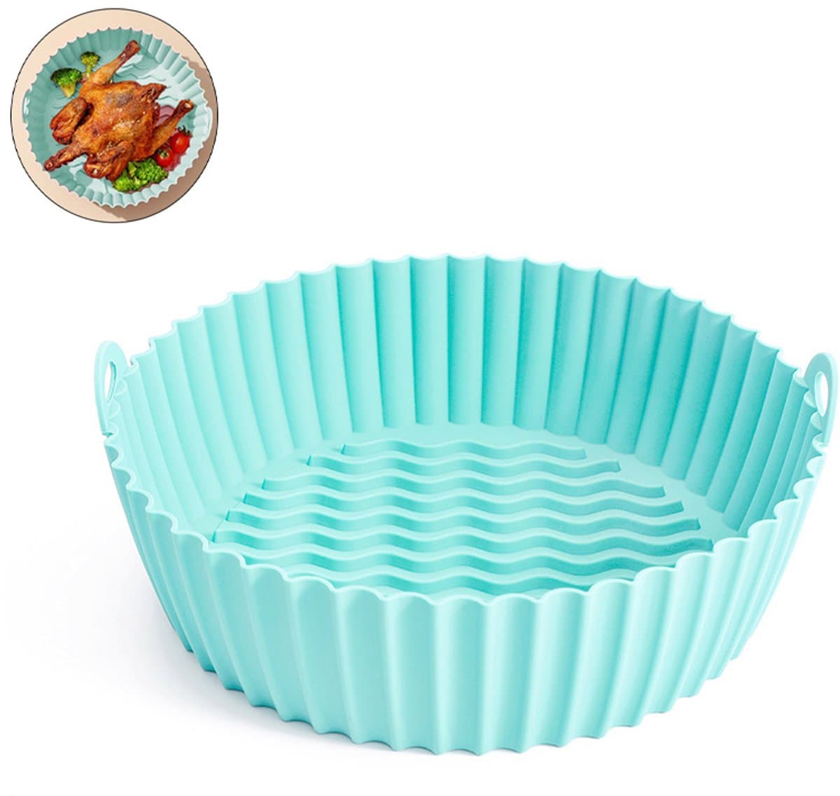 7.5inch Airfryer siliconen bakplaat - Ronde Airfryer siliconen binnenkant - Herbruikbaar - Keuken- en kookaccessoire - Siliconen bak- en kookplaat - Antiaanbak bakvorm - Hittebestendig - Met handvat - Geschikt voor Airfryers - Groen — afbeelding 1