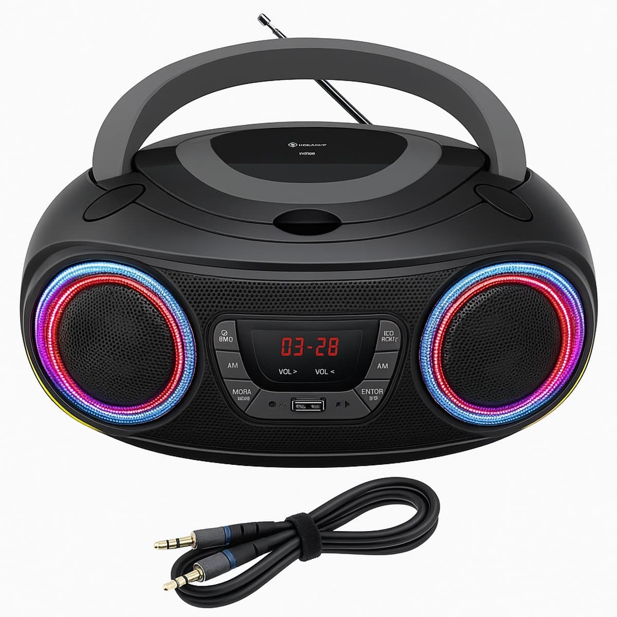 Denver Draagbare Bluetooth Radio CD Speler - Kinderen & Volwassenen & Ouderen - Lichteffecten - Boombox - AUX - FM - Noodradio- Werkt ook op Batterijen - Keuken -Zwart — afbeelding 1