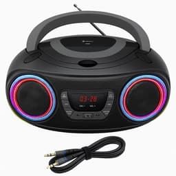 Denver Draagbare Bluetooth Radio CD Speler - Kinderen & Volwassenen & Ouderen - Lichteffecten - Boombox - AUX - FM - Noodradio- Werkt ook op Batterijen - Keuken -Zwart — thumbnail 1