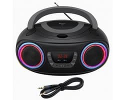 Denver Draagbare Bluetooth Radio CD Speler - Kinderen & Volwassenen & Ouderen - Lichteffecten - Boombox - AUX - FM - Noodradio- Werkt ook op Batterijen - Keuken -Zwart