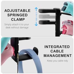 3-in-1 Gaming Hoofdtelefoon en Controller Houder voor Bureau met Verstelbare Klem en Draaibare Arm — thumbnail 2