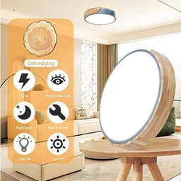 Dimbare Houten Plafondlamp - 3000K-6000K LED Lamp met Afstandsbediening - Moderne Verlichting voor Woonkamer, Slaapkamer en Hal - 32W, 30 cm, Blauw — thumbnail 1