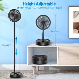 Oscillerende Staande Ventilator - Draagbaar, Stil, Met Afstandsbediening, 9 Inch, Opvouwbaar, Vloer- en Salontafel Ventilator, 4 Modi/Tijdfunctie, 7200 mAh, USB Oplaadbaar — thumbnail 4
