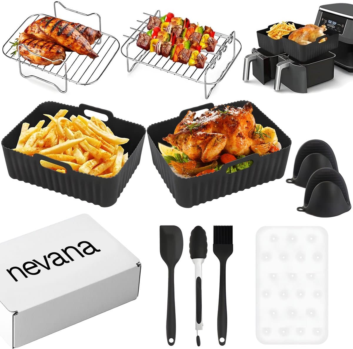 Nevana Airfryer Accessoires - Pizza pan - Spiesrek - Rooster - Heteluchtfriteuse Accessoires Set - Geschikt voor alle Airfryers XL en XXL - Rechthoekvorm — afbeelding 1