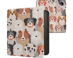 kwmobile e-reader hoesje geschikt voor Kobo Libra 2 hoes - E reader flip case met magnetische sluiting - Ereader cover - Honden Ontwerp design in wit / lichtbruin / grijs