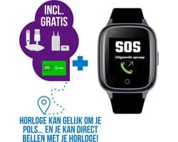 Wiesba WB34S - GPS Horloge Senior - Smartwatch voor Ouderen - Persoonlijke alarmen - alarm horloge ouderen - GPS Horloge Alzheimer - Valdetectie - Zwart