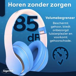 AngelTech Over Ear Kinderkoptelefoon – Hoofdtelefoon kinderen - Volume Begrensd – Draadloos – 20 Uur Speeltijd- Kinder Koptelefoon – Inclusief Audiodraad - Met Microfoon – Noise Cancelling – Blauw of Roze — thumbnail 5