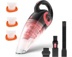 Moosoo Kruimelzuiger Snoerloos - Nat&Droog - Sterke zuigkracht 8500PA met opzetstukken oplaadbaar- Handstofzuiger - kruimeldieven- kruimeldief snoerloos- Kruimelzuiger draadloos -M4 3X- Zwart / Rood