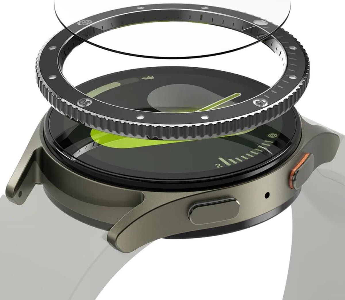 Ringke Bezel Styling + Tempered Glass Geschikt voor Samsung Galaxy Watch 7 44MM - RVS Watch Cover + Screen Protector - 44-99 Zwart — afbeelding 1