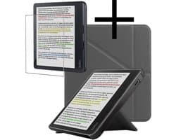 Hoes Geschikt voor Kobo Libra Colour Hoesje Bookcase Cover Book Case Hoes Sleepcover Trifold Met Screenprotector - Grijs