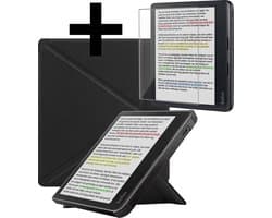 Hoes Geschikt voor Kobo Libra Colour - E-reader Bescherm Hoesje Case Sleep Cover Trifold Met Screenprotector - Hoes Geschikt voor Kobo Libra Colour Hoesje - Zwart