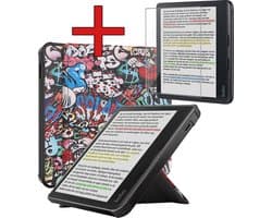 Hoes Geschikt voor Kobo Libra Colour - Met Screenprotector - Luxe E-reader Trifold Case - Bescherm Hoesje Book Cover - Graffity